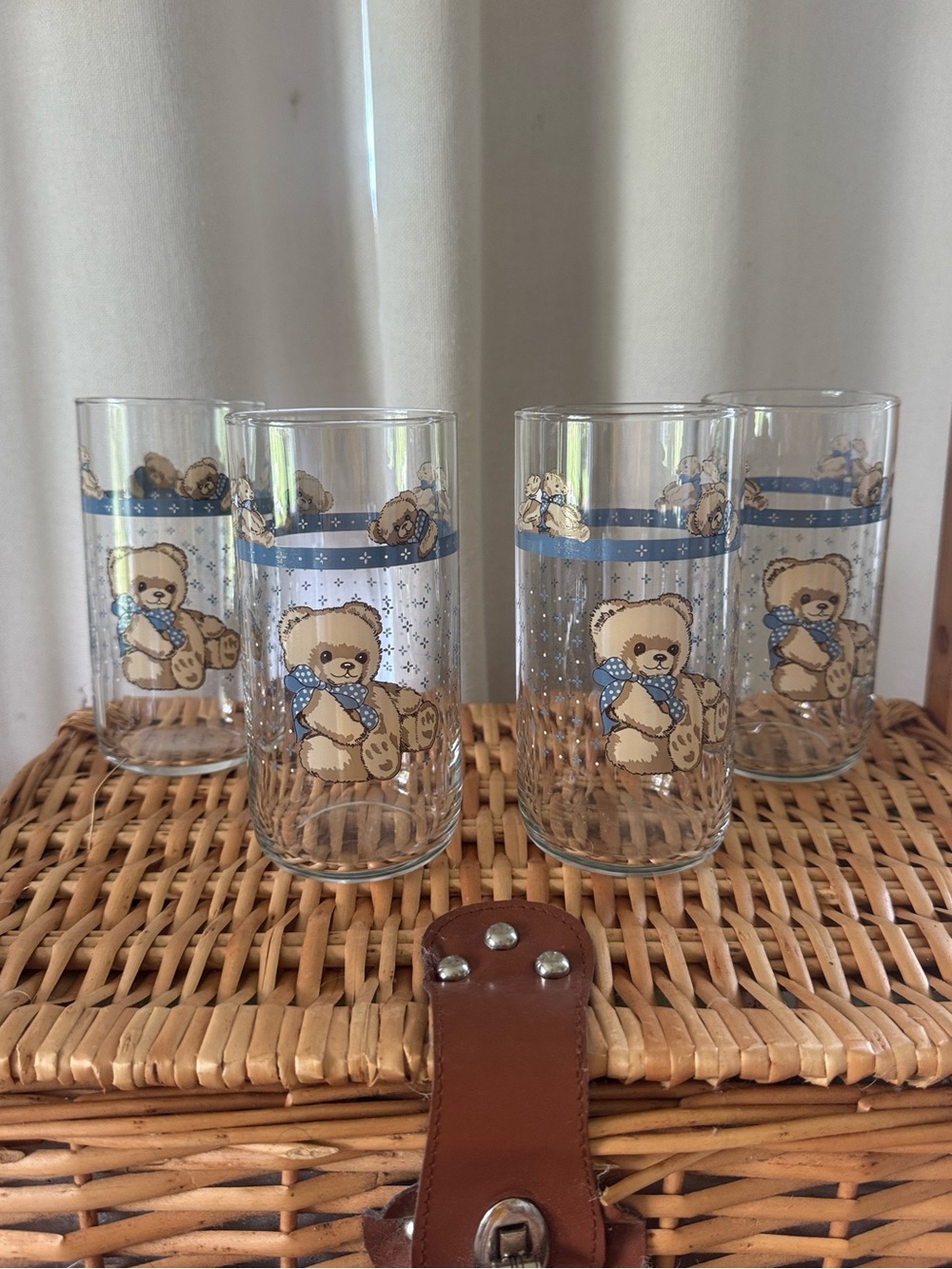 Vintage Tienshan Theodore Country Bear 16oz Tumblers Set Of 4 Libbey Glassware